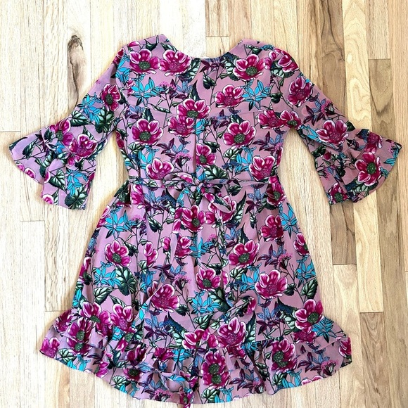FOR LOVE & LEMONS churro floral babydoll mini dress ruffle pink flamenco size M - Picture 14 of 14